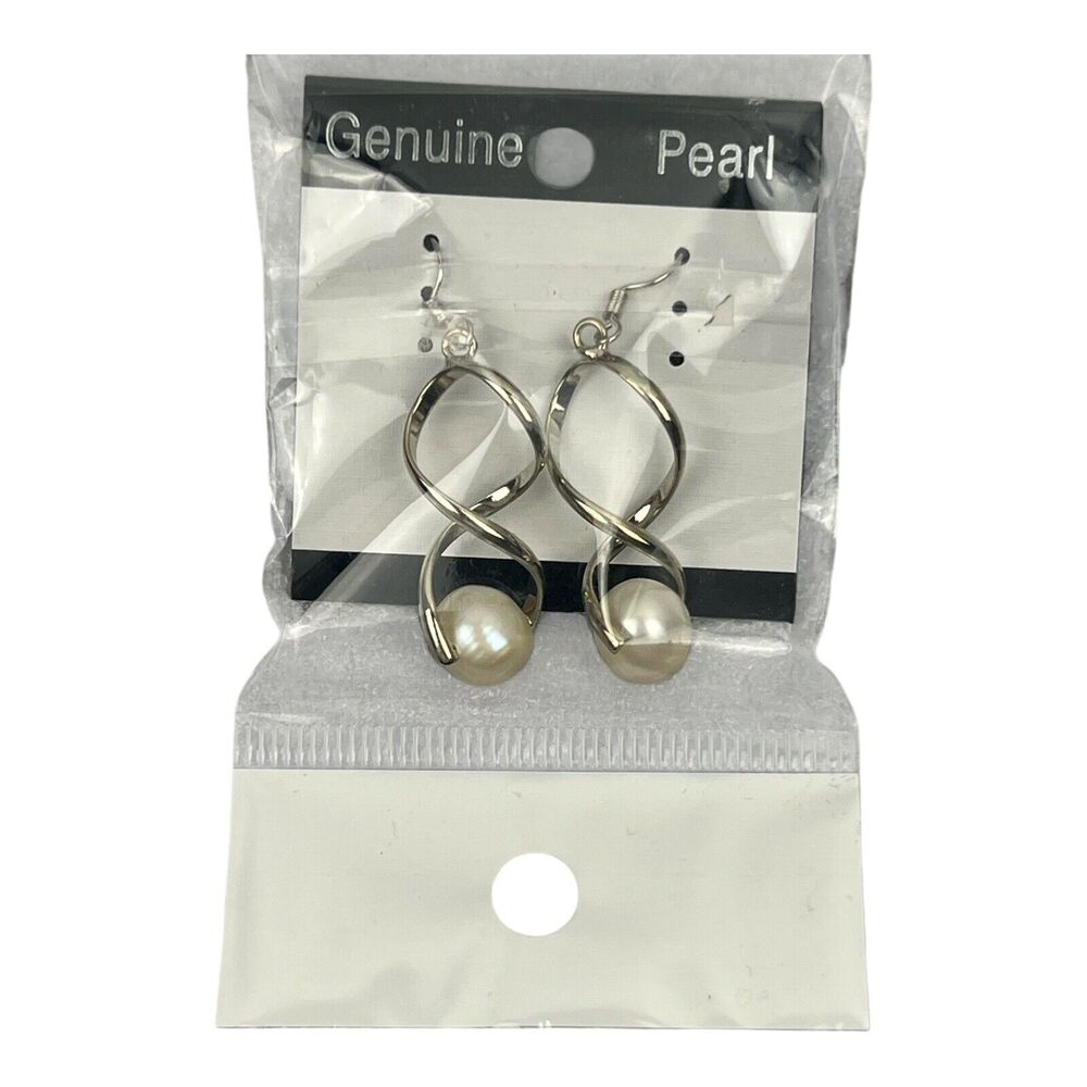 Genuine Pearl Earrings Color Silver White